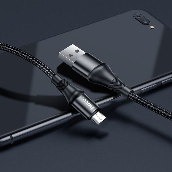 Кабель HOCO X50 USB to Micro 2.4A, 1m, nylon, aluminum connectors, Black 968452255 фото