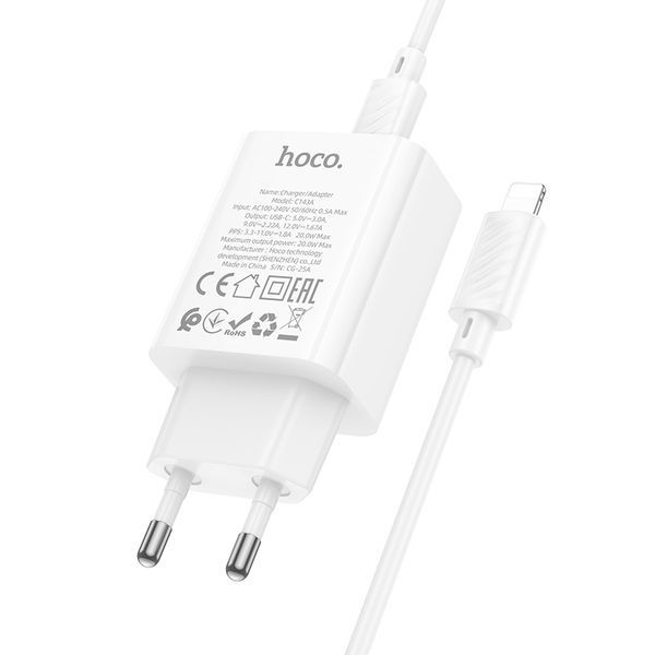 Сетевое зарядное устройство с кабелем HOCO C143A Benefit single port PD20W charger set(C to iP) White 106178432 фото
