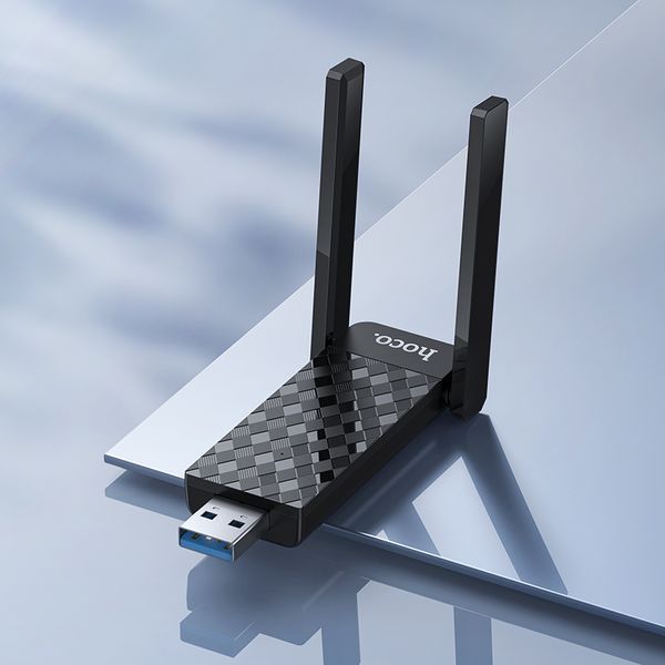 Антена Wi-Fi HOCO HI34 WiFi6 USB external dual antenna wireless network card Black 752342674 фото