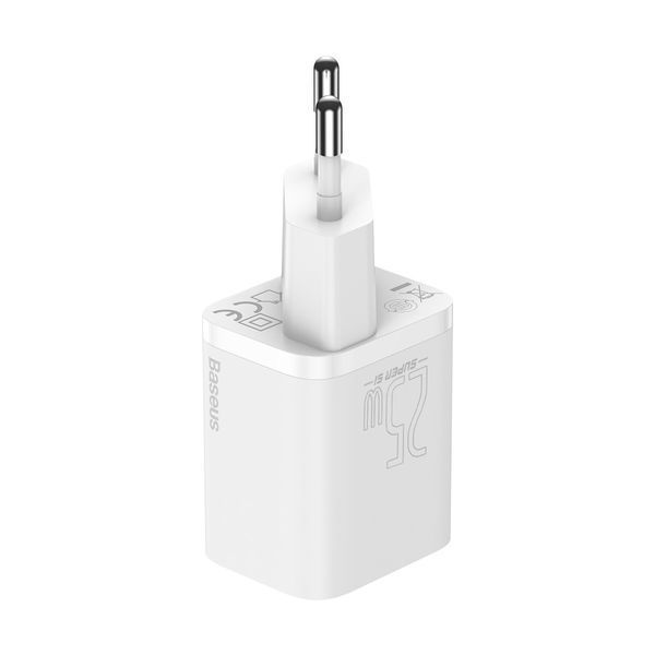Мережевий зарядний пристрій з кабелем Baseus Super Si Quick Charger 1C 25W EU Sets White（ Mini White Cable Type-C to Type-C 3A 1m White） 635614979 фото