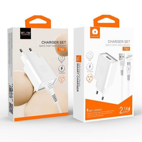 Мережевий зарядний пристрій з кабелем WUW-T82 Single USB home charger set micro 719148112 фото