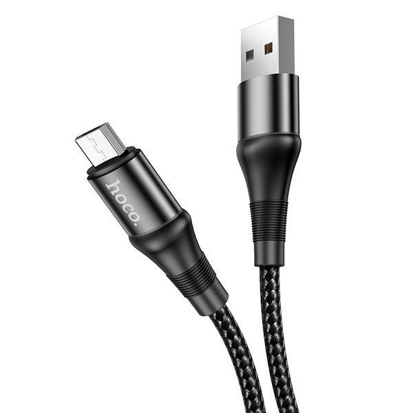 Кабель HOCO X50 USB to Micro 2.4A, 1m, nylon, aluminum connectors, Black 968452255 фото