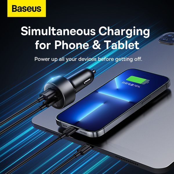 Автомобільний зарядний пристрій Baseus High Efficiency Pro 1-for-2 Car Cigarette Lighter 30W Cosmic Black 793250717 фото