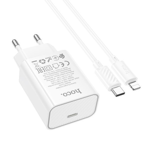 Сетевое зарядное устройство с кабелем HOCO C143A Benefit single port PD20W charger set(C to iP) White 106178432 фото