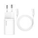 Мережевий зарядний пристрій з кабелем Baseus Super Si Quick Charger 1C 25W EU Sets White（ Mini White Cable Type-C to Type-C 3A 1m White） 635614979 фото 1