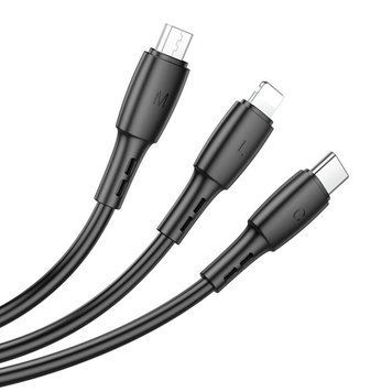 Кабель BOROFONE BX71 USB to iP+Type-C+Micro 2A, 1m, PVC, PVC connectors, Black 102452589 фото