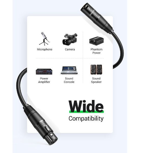 Аудиокабель UGREEN AV130 Cannon Male to Female Microphone Extension Audio Cable 5m Black 444261559 фото