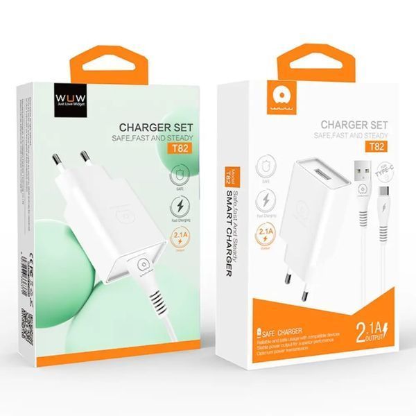 Мережевий зарядний пристрій з кабелем WUW-T82 Single USB home charger set type-c 114161760 фото