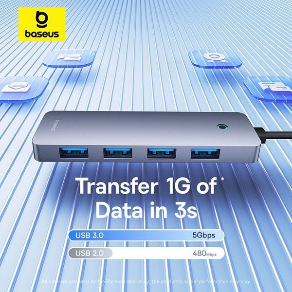 USB-хаб Baseus UltraJoy Series 4-Port HUB Lite 50cm Space Grey（USBA to USB3.0*4+Type-C5V） 778381228 фото