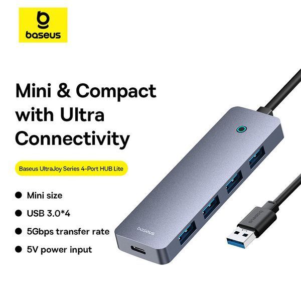 USB-хаб Baseus UltraJoy Series 4-Port HUB Lite 50cm Space Grey（USBA to USB3.0*4+Type-C5V） 778381228 фото
