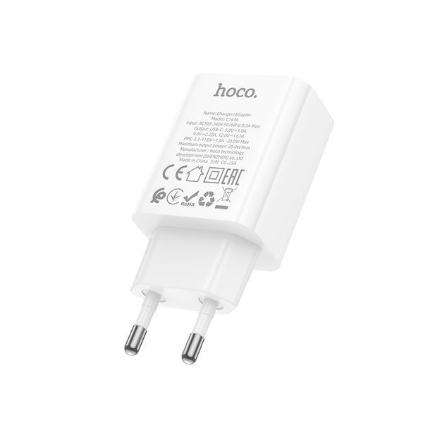 Мережевий зарядний пристрій HOCO C143A Benefit single port PD20W charger White 905649732 фото