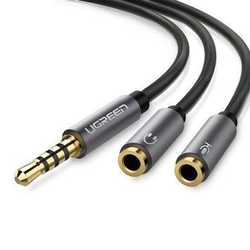 Аудіокабель UGREEN AV141 3.5mm male to 2 3.5mm female, 0,2m Black 536357851 фото