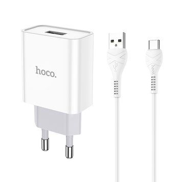 Мережевий зарядний пристрій з кабелем HOCO C81A Asombroso single port charger set(Type-C) White 151859285 фото