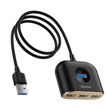 USB-хаб Baseus Square round 4 in 1 USB HUB Adapter(USB3.0 TO USB3.0*1+USB2.0*3) 1m Black 518205131 фото