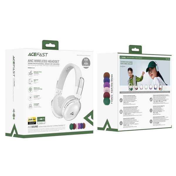 Бездротові накладні навушники ACEFAST H7 active noise reduction wireless headset Pearl white 159652758 фото