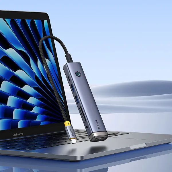 USB-хаб Baseus UltraJoy Series 7-Port HUB AIR Space Grey (Type-C to HDMI4K@60Hz*1+USB3.0*2+PD*1+SD/TF3.0*1+3.5mm*1) 224523697 фото