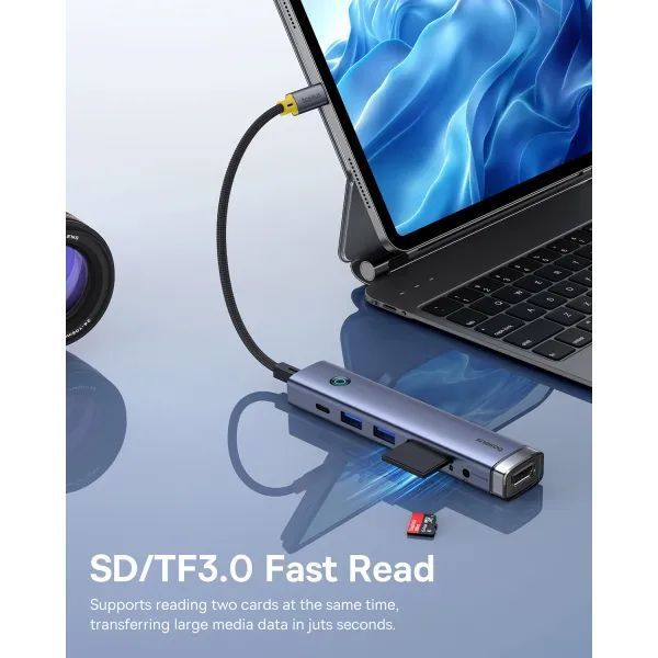 USB-хаб Baseus UltraJoy Series 7-Port HUB AIR Space Grey (Type-C to HDMI4K@60Hz*1+USB3.0*2+PD*1+SD/TF3.0*1+3.5mm*1) 224523697 фото