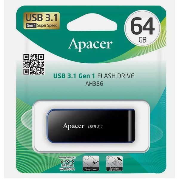 Флеш-накопитель Apacer USB 3.2 Gen 1 AH356 64GB Black 112725084 фото