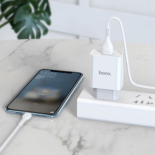 Мережевий зарядний пристрій з кабелем HOCO C81A Asombroso single port charger set(Type-C) White 151859285 фото
