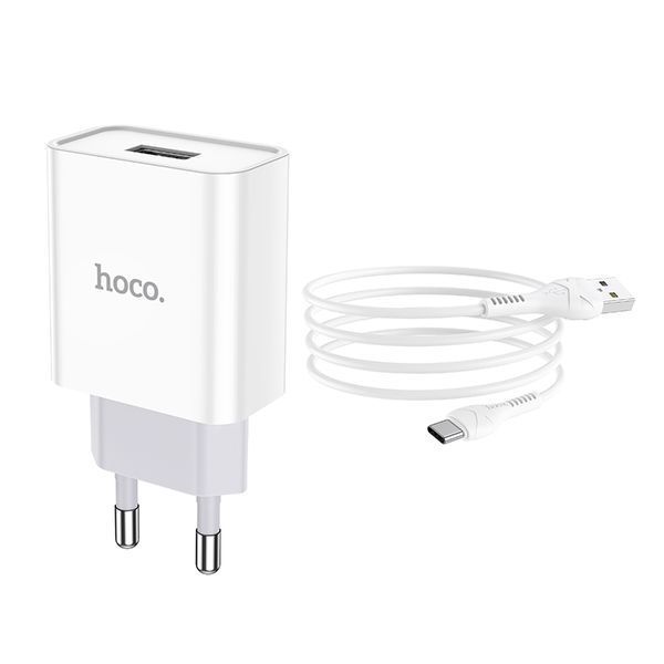 Мережевий зарядний пристрій з кабелем HOCO C81A Asombroso single port charger set(Type-C) White 151859285 фото