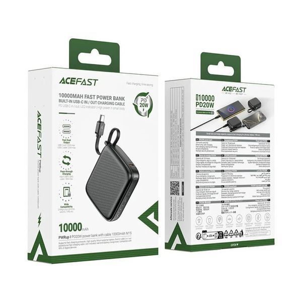 Зовнішній акумулятор ACEFAST M15-10000 PD20W power bank with cable Black 464698805 фото