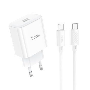Мережевий зарядний пристрій з кабелем HOCO C76A Pro Majestic single port PD30W charger set (Type-C to Type-C)(EU) White 752304326 фото
