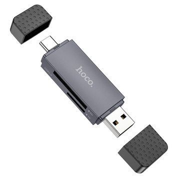 Кардрідер HOCO HB45 Spirit 2-in-1 USB/Type-C 2.0 card reader Metal Gray 670441298 фото