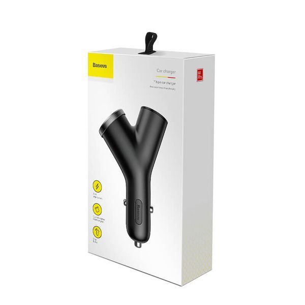 Автомобильное зарядное устройство Baseus Y type dual USB+cigarette lighter extended car charger 3.1 A Black 729289132 фото