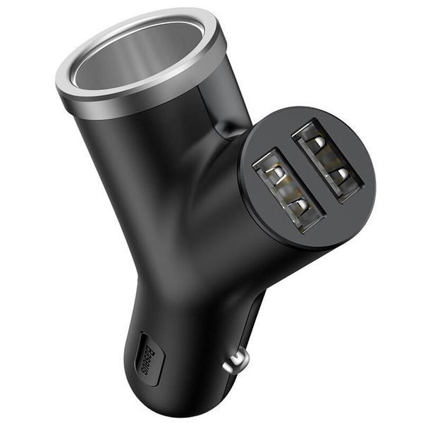 Автомобильное зарядное устройство Baseus Y type dual USB+cigarette lighter extended car charger 3.1 A Black 729289132 фото