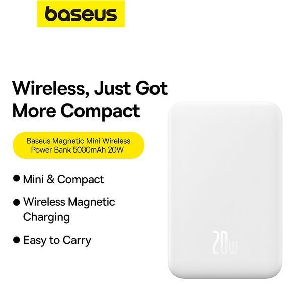 Зовнішній акумулятор Baseus Magnetic Mini Wireless Fast Charge Power Bank 5000mAh 20W Stellar White（With Simple Series Charging Cable Type-C to Typ 103253990 фото