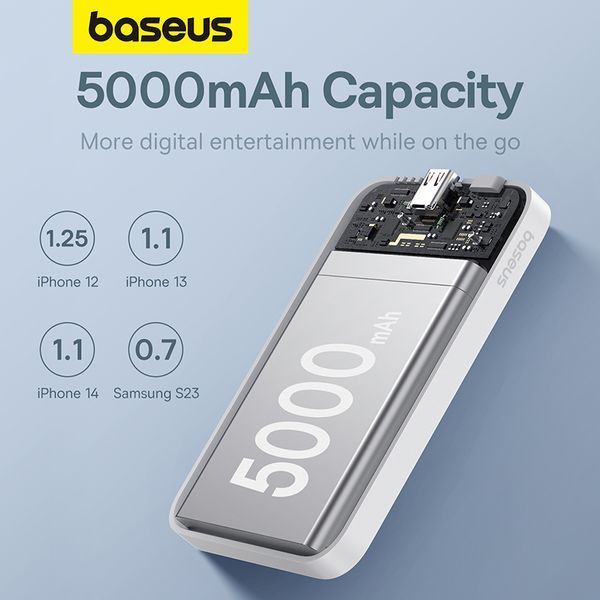 Зовнішній акумулятор Baseus Magnetic Mini Wireless Fast Charge Power Bank 5000mAh 20W Stellar White（With Simple Series Charging Cable Type-C to Typ 103253990 фото