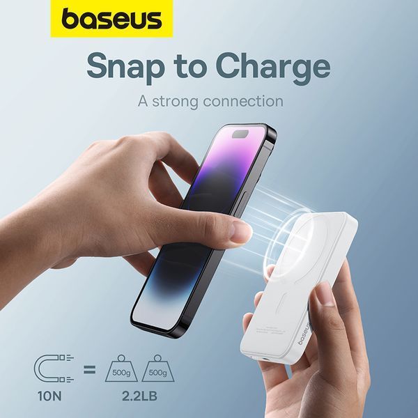 Зовнішній акумулятор Baseus Magnetic Mini Wireless Fast Charge Power Bank 5000mAh 20W Stellar White（With Simple Series Charging Cable Type-C to Typ 103253990 фото