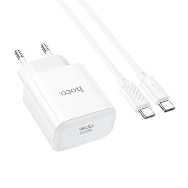 Сетевое зарядное устройство с кабелем HOCO C76A Pro Majestic single port PD30W charger set (Type-C to Type-C)(EU) White 752304326 фото