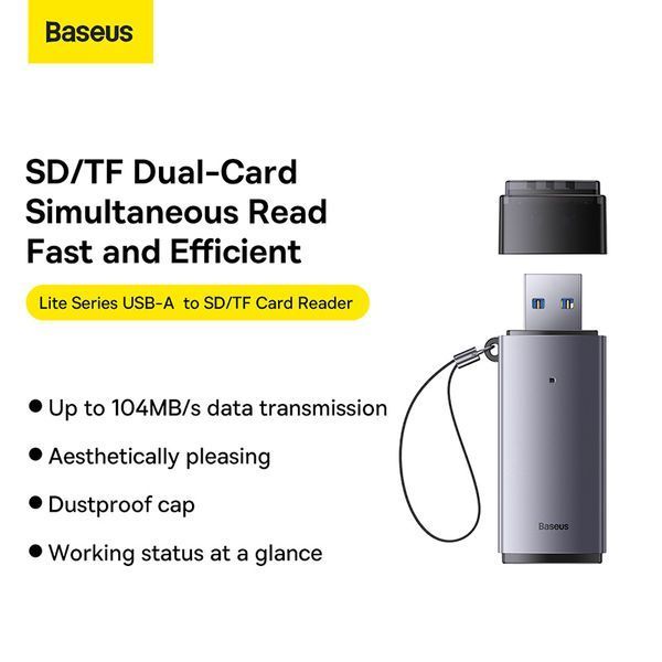 Картридер Baseus Lite Series USB-A to SD/TF Card Reader Grey 531505325 фото