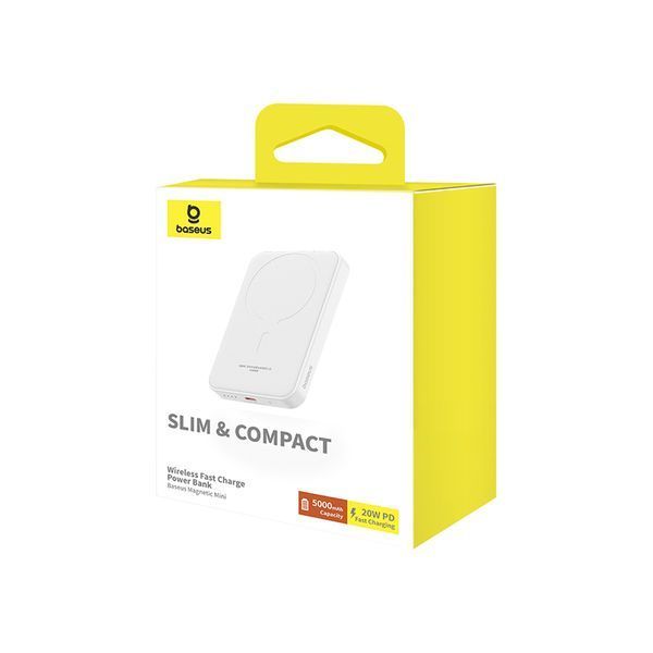 Зовнішній акумулятор Baseus Magnetic Mini Wireless Fast Charge Power Bank 5000mAh 20W Stellar White（With Simple Series Charging Cable Type-C to Typ 103253990 фото