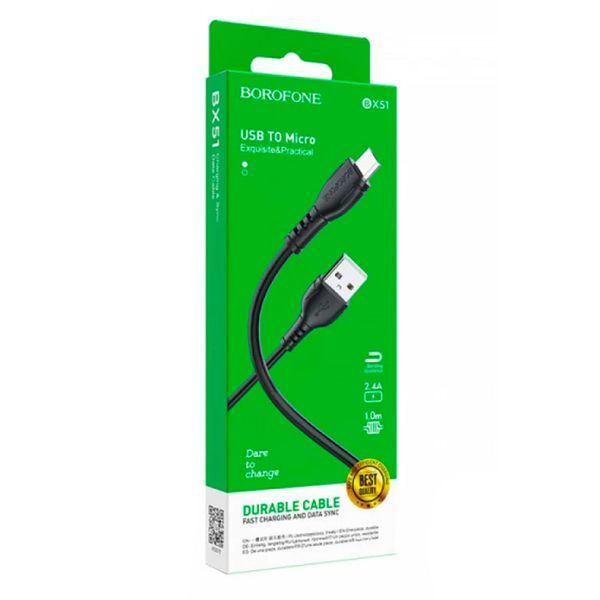 Кабель BOROFONE BX51 Triumph Micro-USB 1m 2.4A Black 100326458 фото