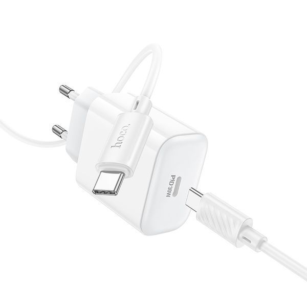 Сетевое зарядное устройство с кабелем HOCO C76A Pro Majestic single port PD30W charger set (Type-C to Type-C)(EU) White 752304326 фото