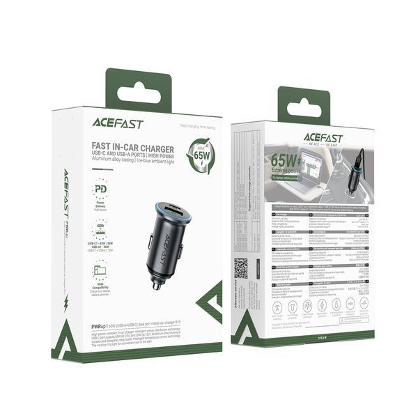 Автомобільний зарядний пристрій ACEFAST B15 65W (USB-A+USB-C) dual port metal car charger 221018063 фото