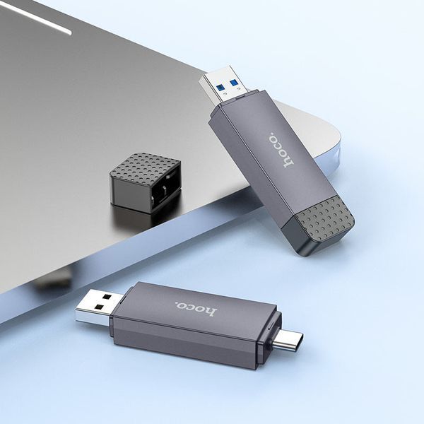 Кардрідер HOCO HB45 Spirit 2-in-1 USB/Type-C 2.0 card reader Metal Gray 670441298 фото