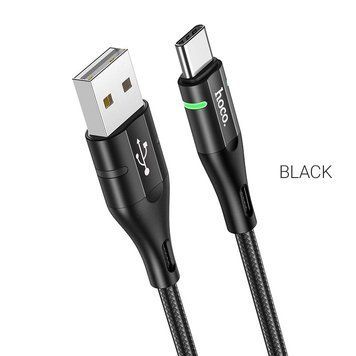 Кабель HOCO U93 USB to Type-C 3A, 1.2m, nylon, aluminum connectors, light indicator, Black 152350152 фото