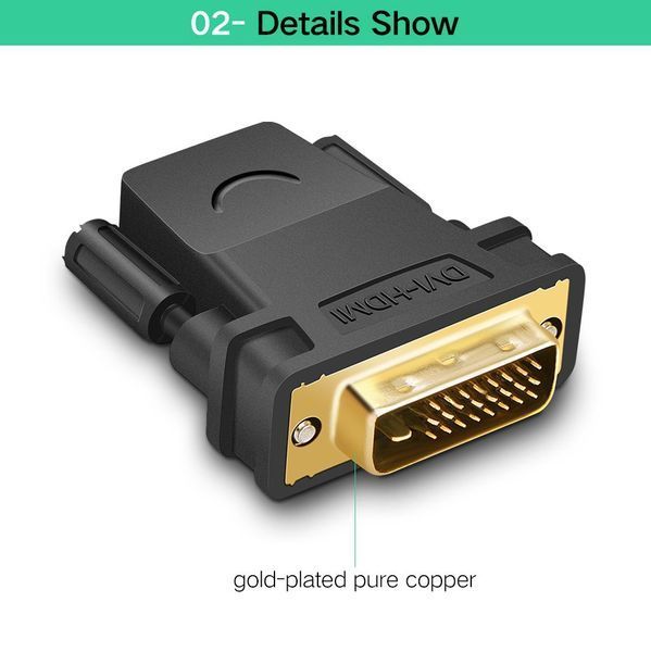 Адаптер UGREEN 20124 DVI 24+1 Male to HDMI Female Adapter (Black) (UGR-20124) 115614564 фото