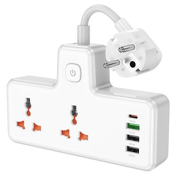 Сетевой подовжувач HOCO AC12A Reise 2-position expansion socket(PD30W/1C3A) (8.5 cm) White 506655300 фото