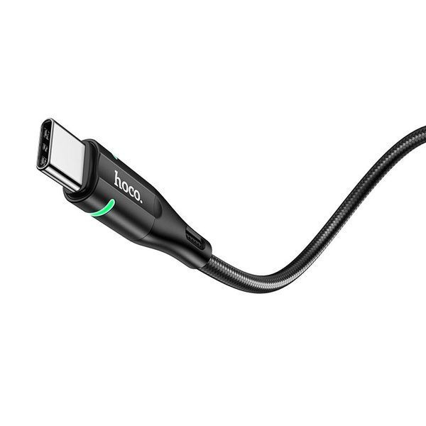 Кабель HOCO U93 USB to Type-C 3A, 1.2m, nylon, aluminum connectors, light indicator, Black 152350152 фото