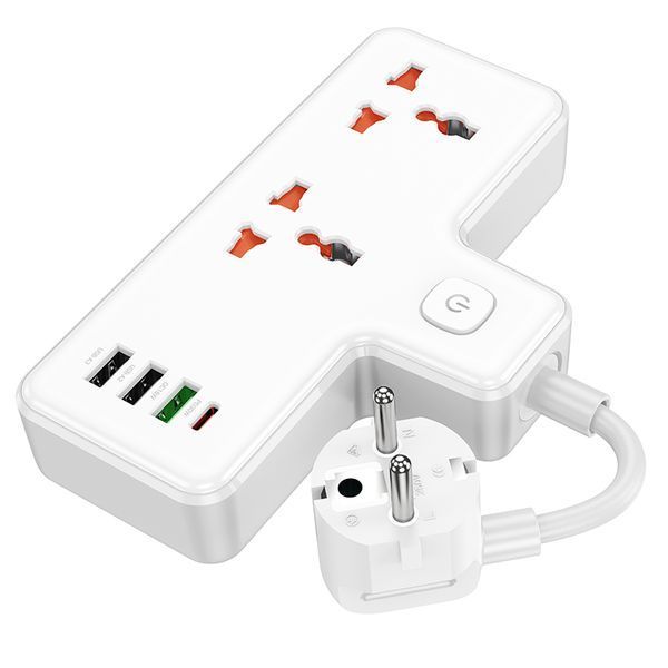 Сетевой подовжувач HOCO AC12A Reise 2-position expansion socket(PD30W/1C3A) (8.5 cm) White 506655300 фото