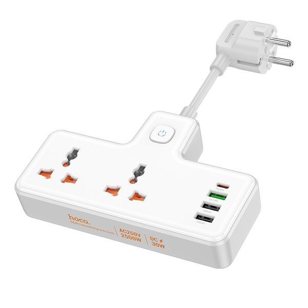 Сетевой подовжувач HOCO AC12A Reise 2-position expansion socket(PD30W/1C3A) (8.5 cm) White 506655300 фото