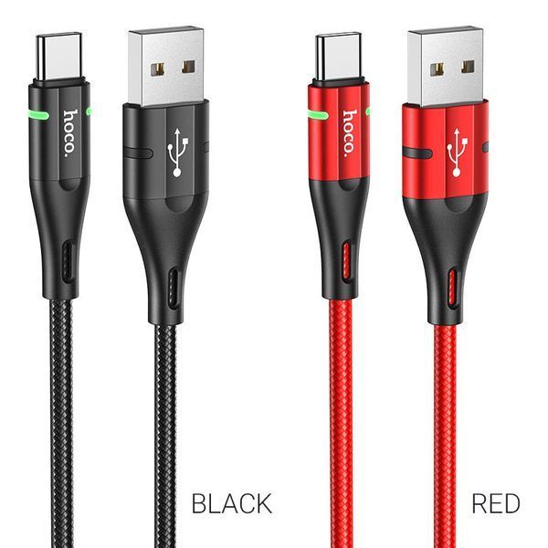 Кабель HOCO U93 USB to Type-C 3A, 1.2m, nylon, aluminum connectors, light indicator, Black 152350152 фото