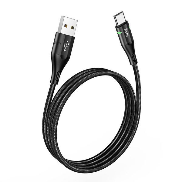 Кабель HOCO U93 USB to Type-C 3A, 1.2m, nylon, aluminum connectors, light indicator, Black 152350152 фото