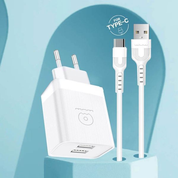 Мережевий зарядний пристрій з кабелем WUW-T92 2USB/2.4A set type-c 195388869 фото
