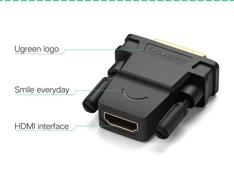 Адаптер UGREEN 20124 DVI 24+1 Male to HDMI Female Adapter (Black) (UGR-20124) 115614564 фото