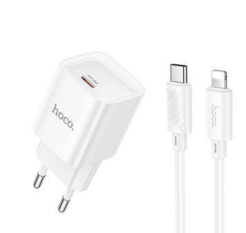 Мережевий зарядний пристрій з кабелем HOCO C146A Charm single port PD20W charger set (C to iP) (EU) White 299752245 фото